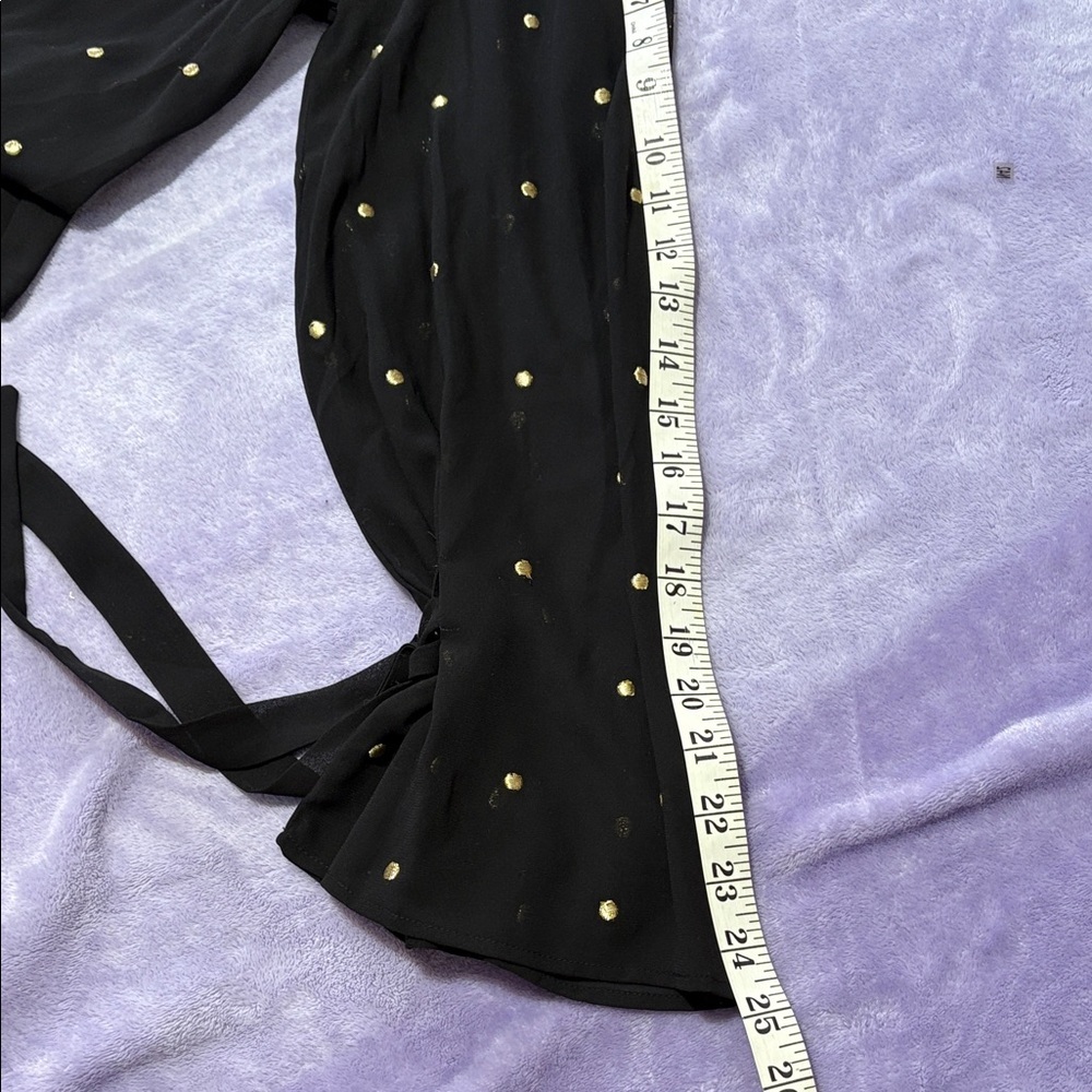 Ann Taylor Black Blouse Size S Gold Studs Front & Sleeves Tie Cuff Keyhole Back - Picture 11 of 13